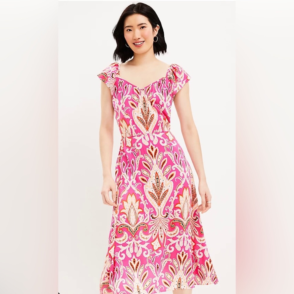 Paisley Flutter Sleeve V-Neck Midi Dress